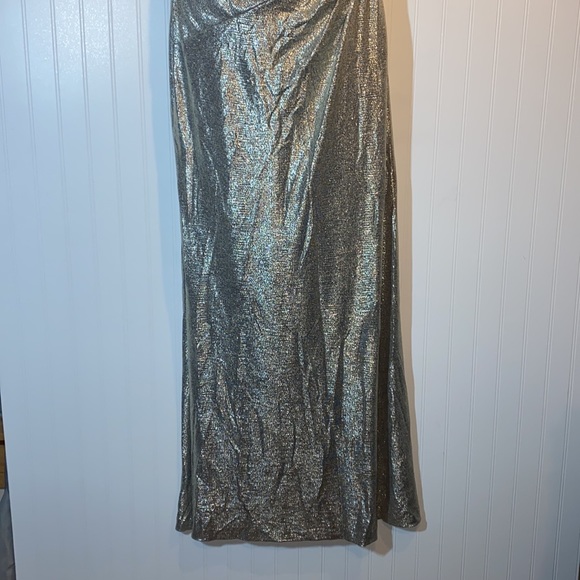 LRL gold shimmer evening gown floor length good stretch fully lined - Picture 10 of 12